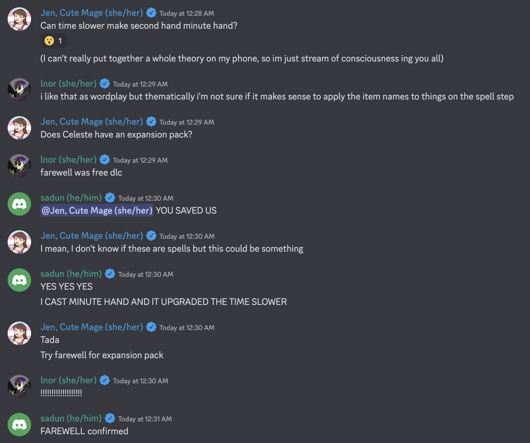 Discord logs of Cute Mage solving the first step of Conjuri's meta